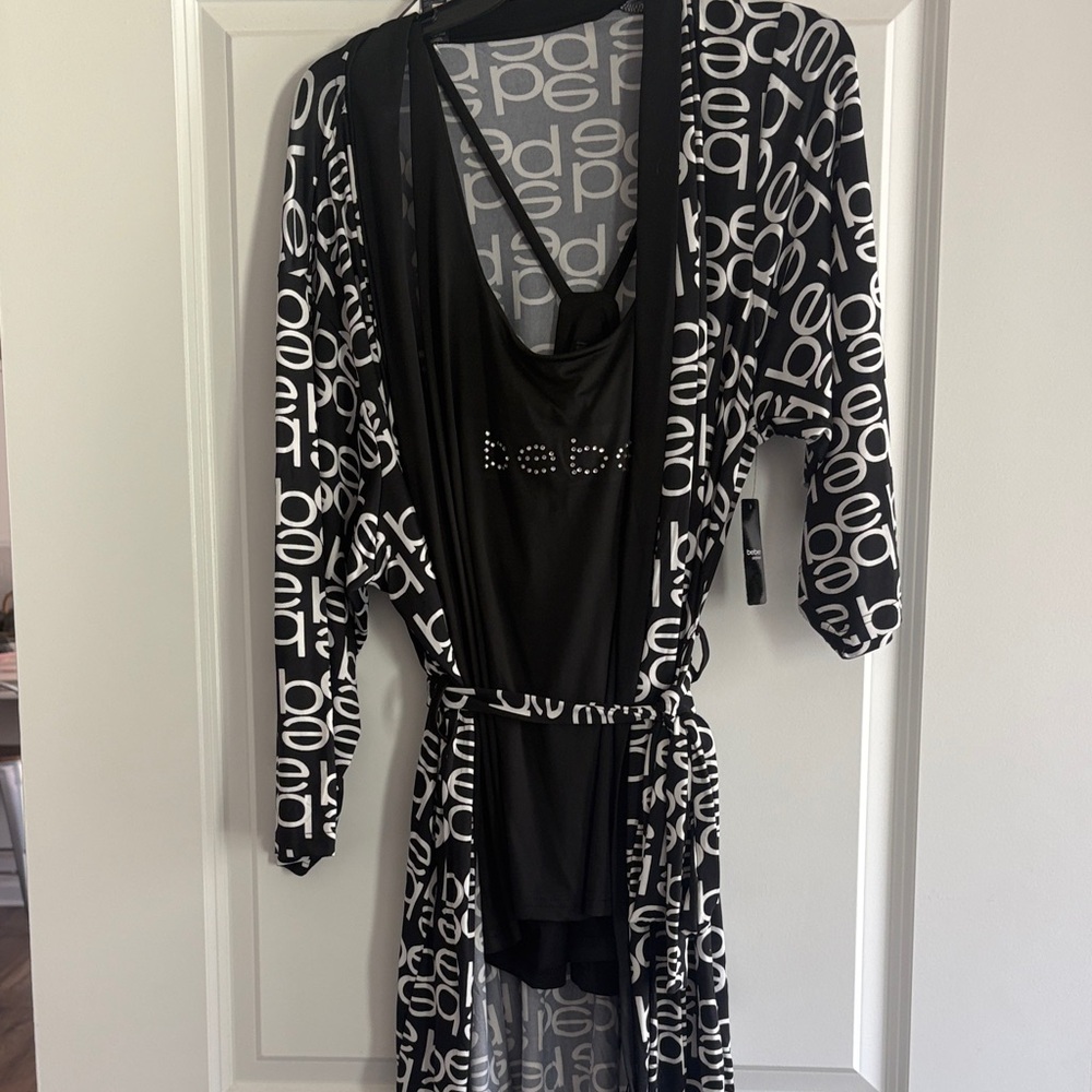 Bebe Black and White Logo Print Kimono and Bodysuit Set